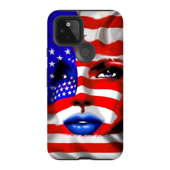Pixel 5 StrongFit Usa Flag on Girl's Face by BluedarkArt