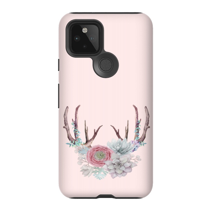 Pixel 5 StrongFit Bohomian Art- Antlers Flowers and Cactus by  Utart