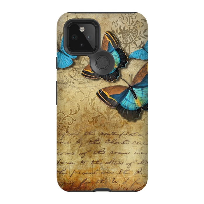 Pixel 5 StrongFit Blue Butterfly Vintage Collage by Andrea Haase