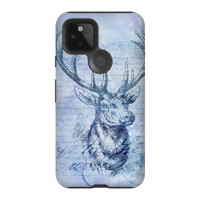 Pixel 5 StrongFit Blue Nostalgic Deer by Andrea Haase