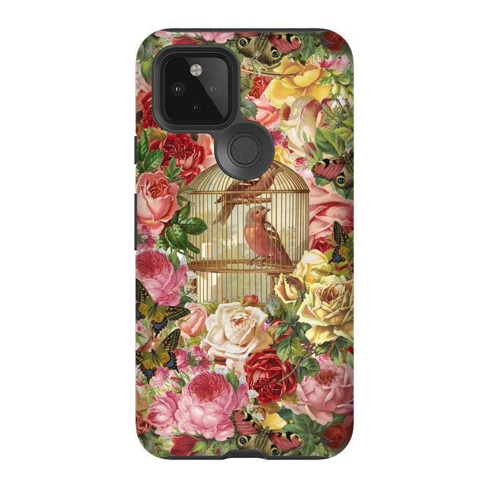 Pixel 5 StrongFit Vintage Bird Cage and Flowers by Andrea Haase