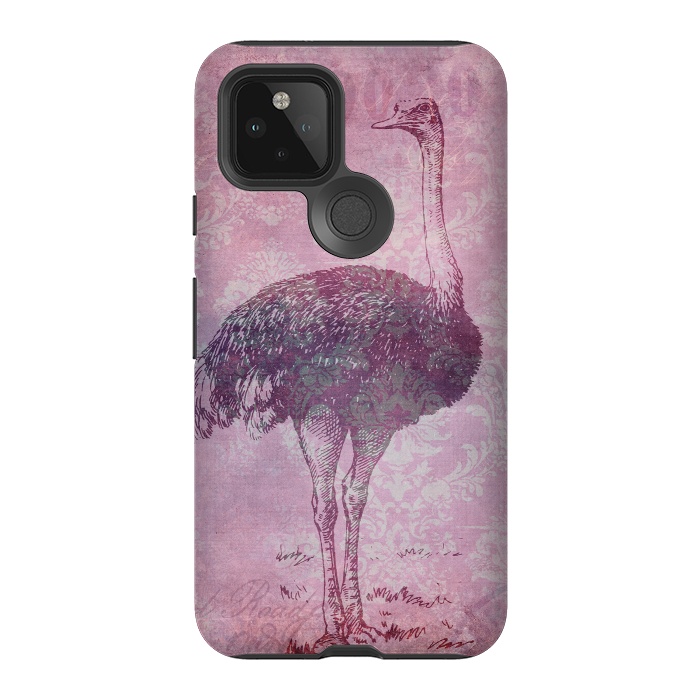 Pixel 5 StrongFit Vintage Pink Ostrich Art by Andrea Haase