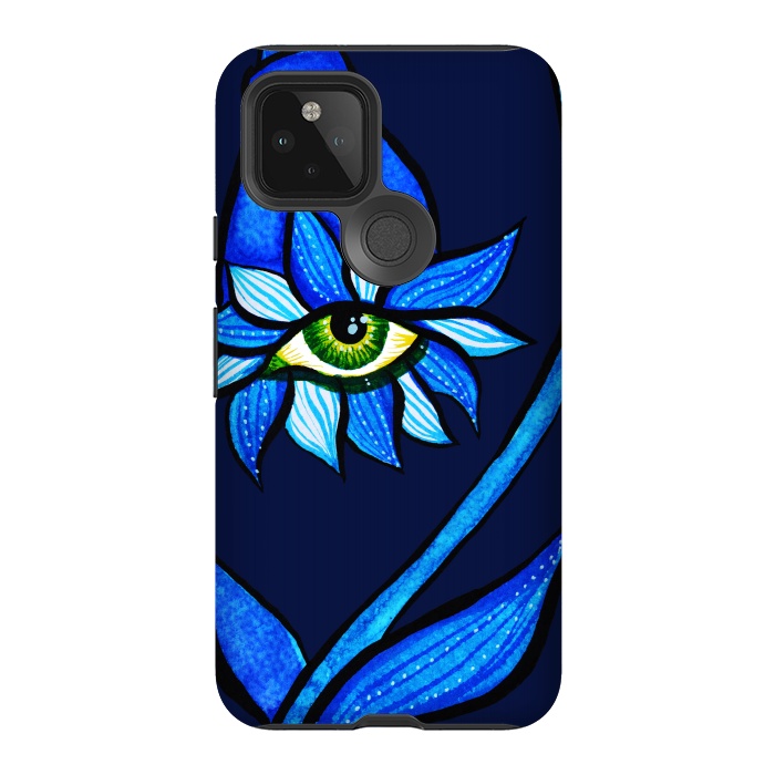 Pixel 5 StrongFit Blue Staring Creepy Eye Flower by Boriana Giormova