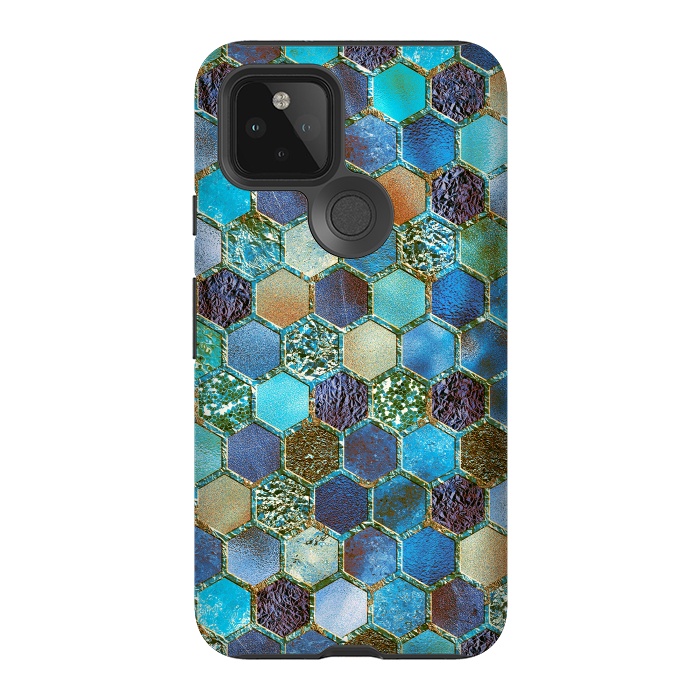 Pixel 5 StrongFit Multicolor Blue Metal Honeycomb Pattern by  Utart