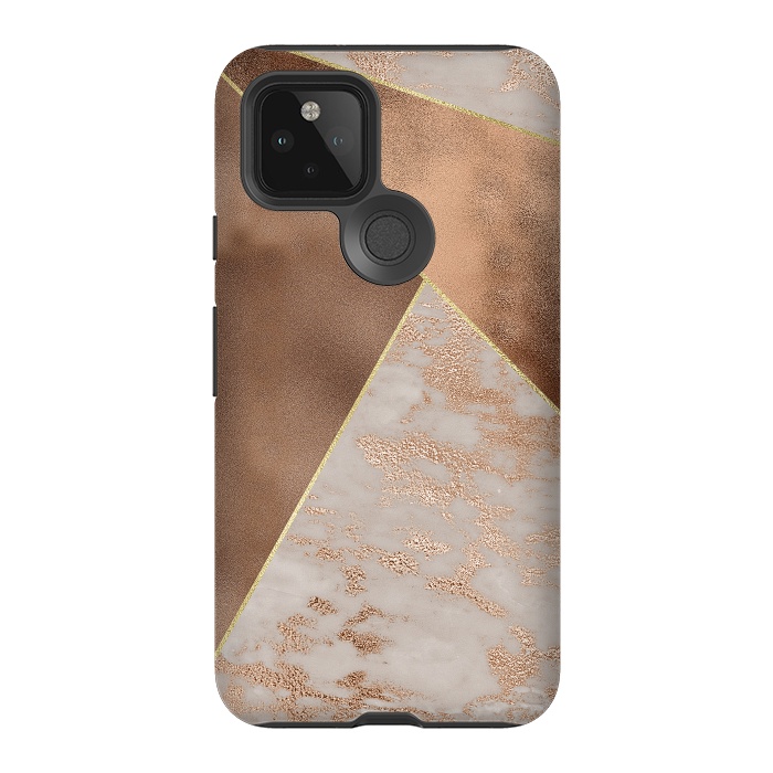 Pixel 5 StrongFit Modern minimalistic Copper Marble Triangles  by  Utart