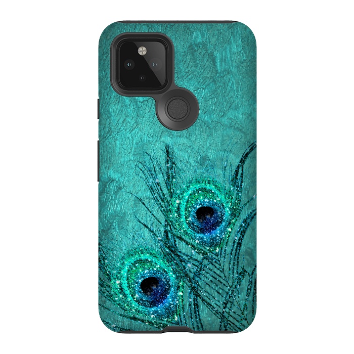 Pixel 5 StrongFit Peacock Sparkle Feathers by  Utart