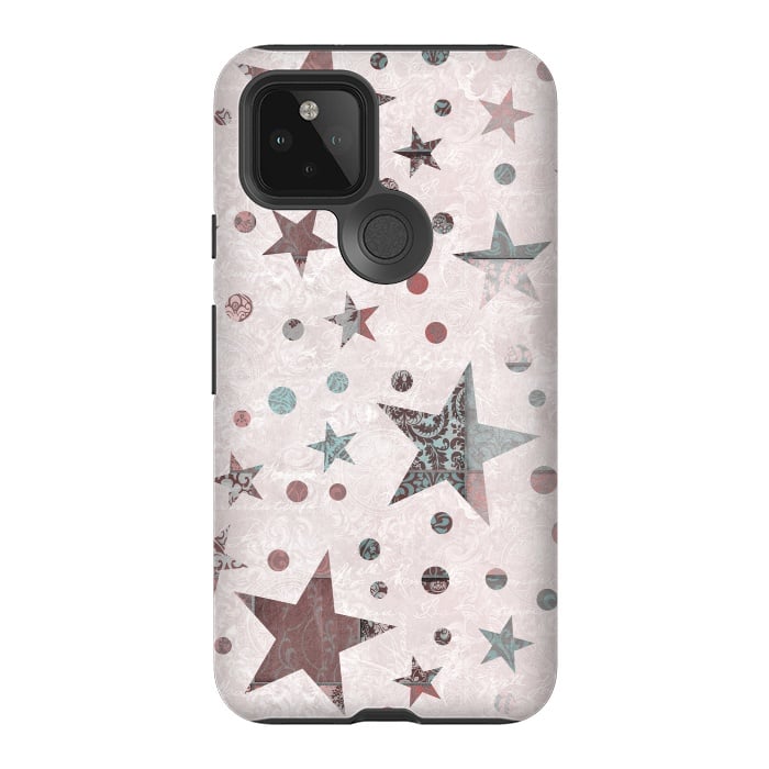 Pixel 5 StrongFit Pink Teal Patchwork Star Pattern by Andrea Haase