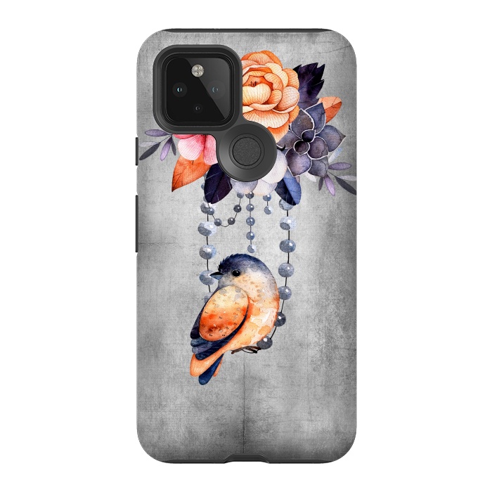 Pixel 5 StrongFit Vintage flowers and bird by  Utart