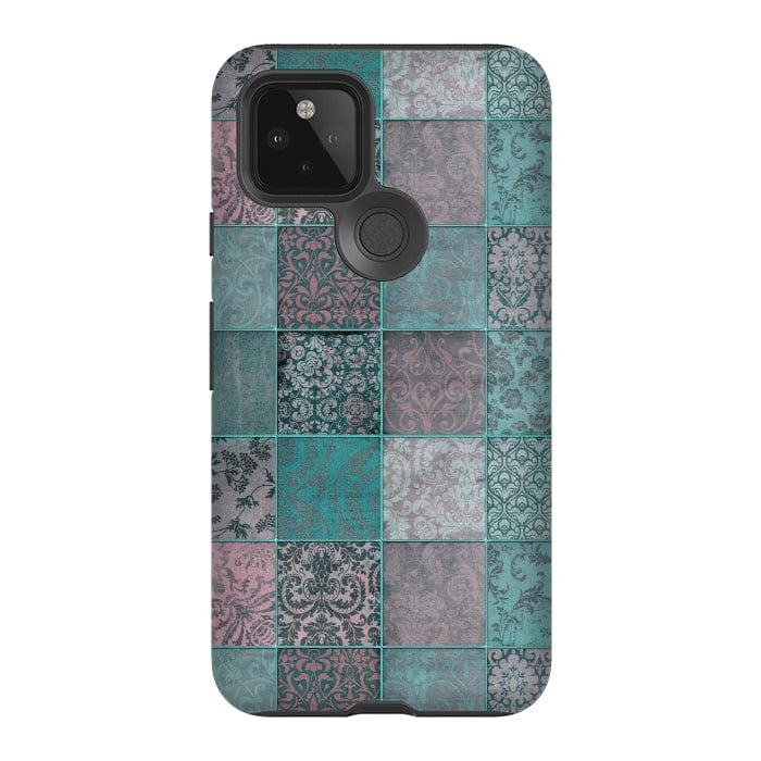 Pixel 5 StrongFit Vintage Teal Patchwork by Andrea Haase