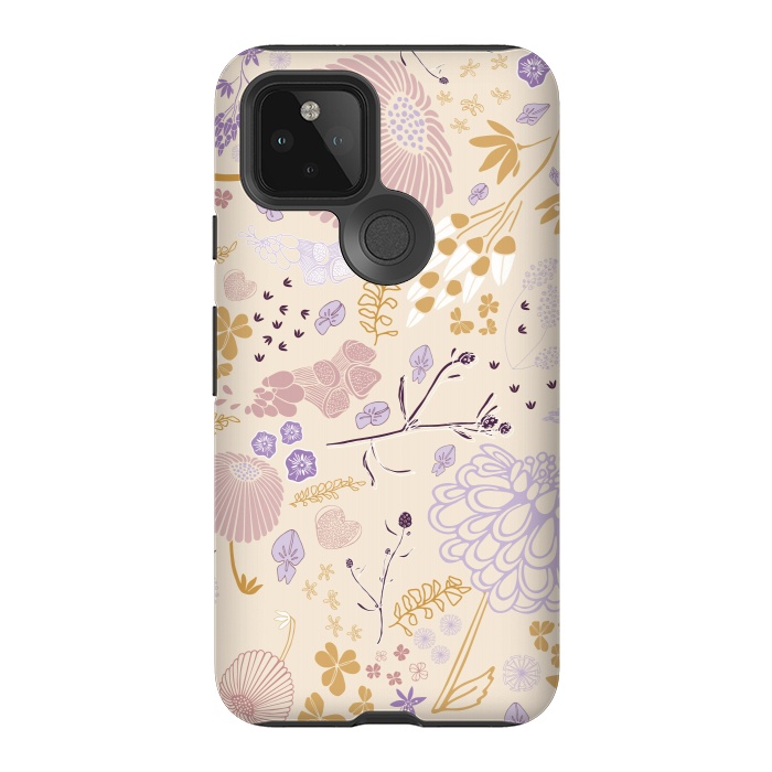 Pixel 5 StrongFit Field of Flowers in Pink, Purple and Mustard by Paula Ohreen