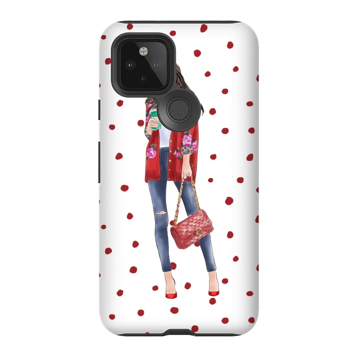 Pixel 5 StrongFit Coffee City Girl with Red Polka Dots by DaDo ART