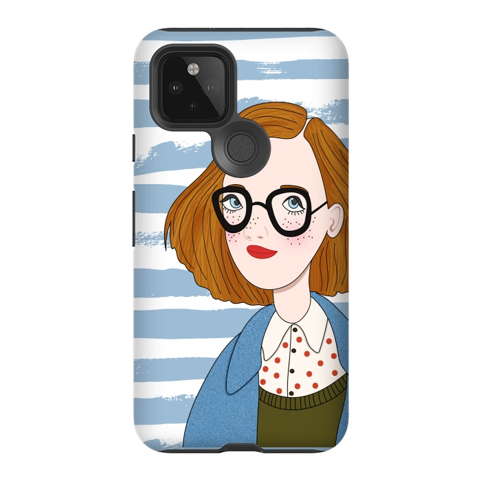 Pixel 5 StrongFit Fashion Girl and Blue  Stripes  by DaDo ART
