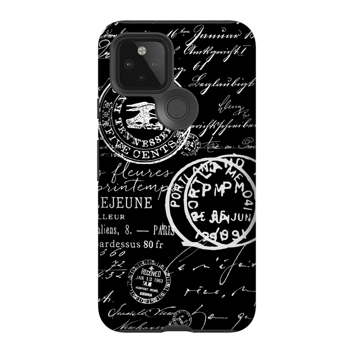 Pixel 5 StrongFit Vintage Handwriting White On Black by Andrea Haase