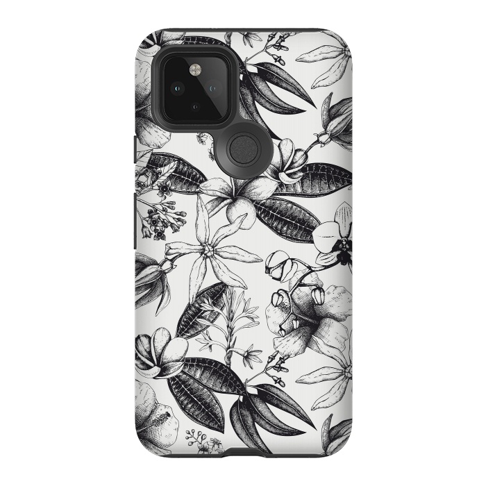 Pixel 5 StrongFit Black And White Exotic Flower Pattern by Andrea Haase