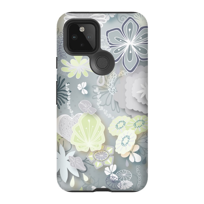 Pixel 5 StrongFit Paper-Cut Florals on Grey by Paula Ohreen