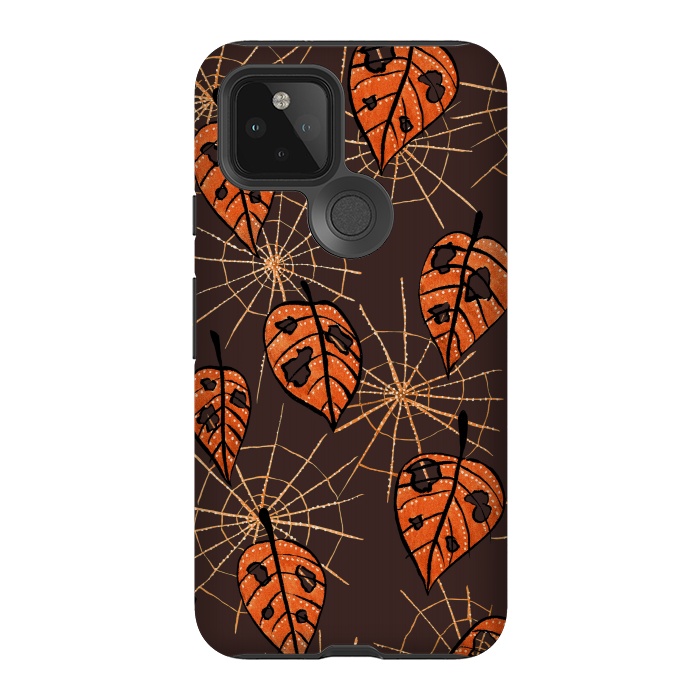 Pixel 5 StrongFit Orange Leaves With Holes And Spiderwebs by Boriana Giormova