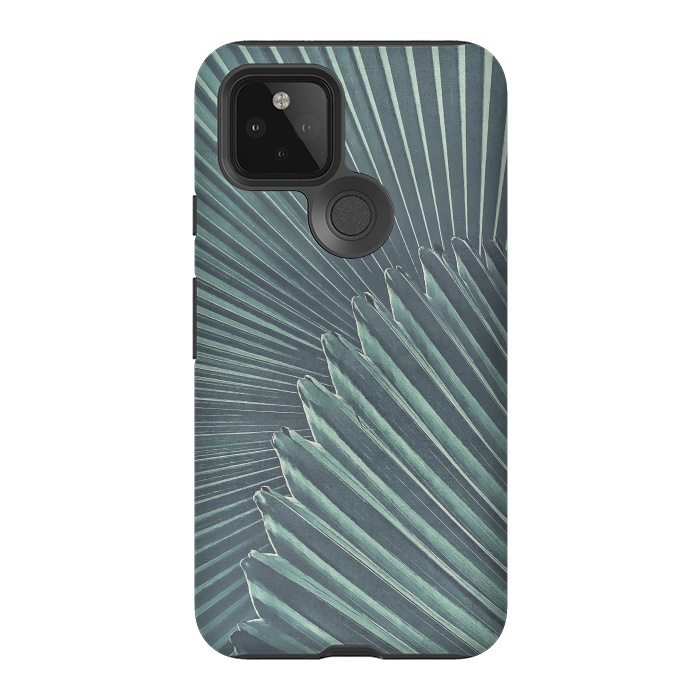 Pixel 5 StrongFit Teal Palm Leaves by Andrea Haase