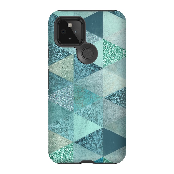 Pixel 5 StrongFit Fancy Shimmering Teal Triangles by Andrea Haase