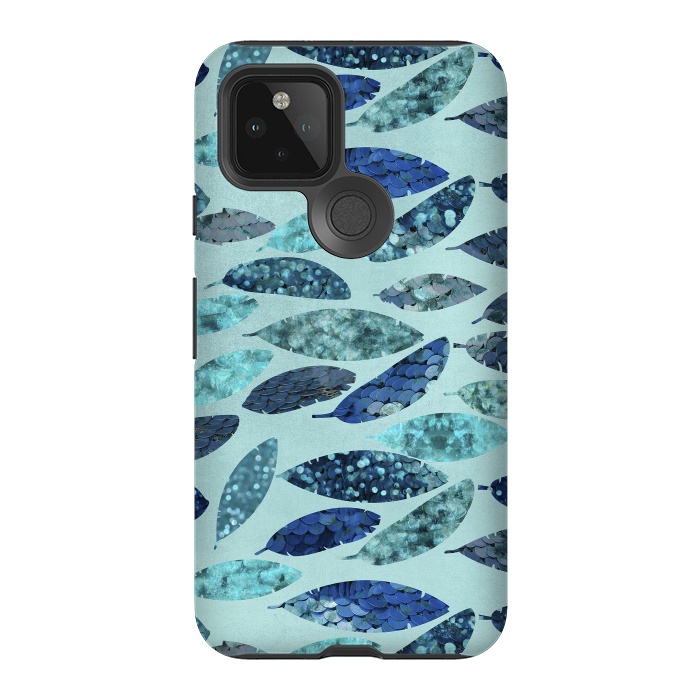 Pixel 5 StrongFit Sparkling Mermaid Feathers Blue And Teal by Andrea Haase