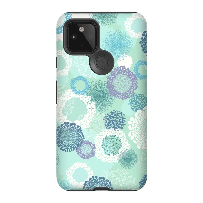 Pixel 5 StrongFit Doily Flowers on Teal by Paula Ohreen