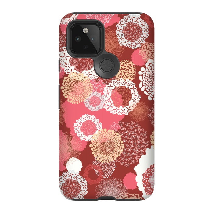 Pixel 5 StrongFit Doily Flowers on Red by Paula Ohreen