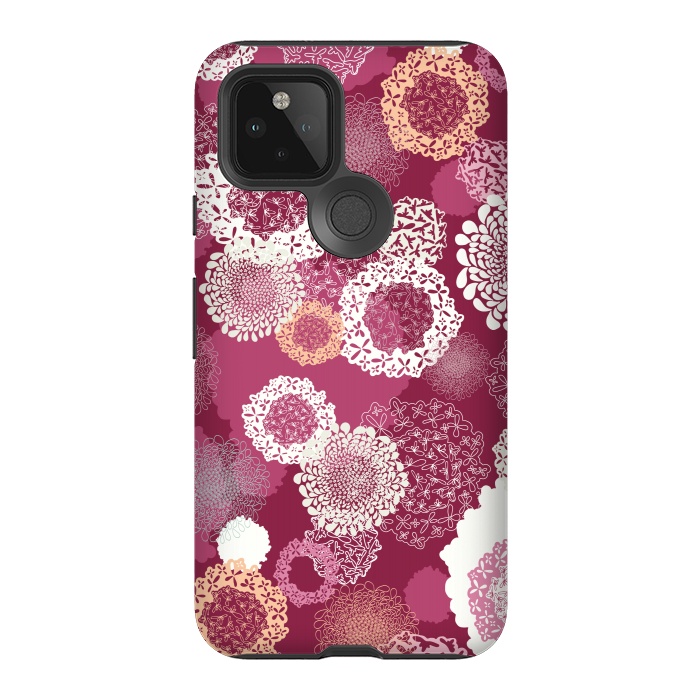 Pixel 5 StrongFit Doily Flowers on Dark Pink by Paula Ohreen