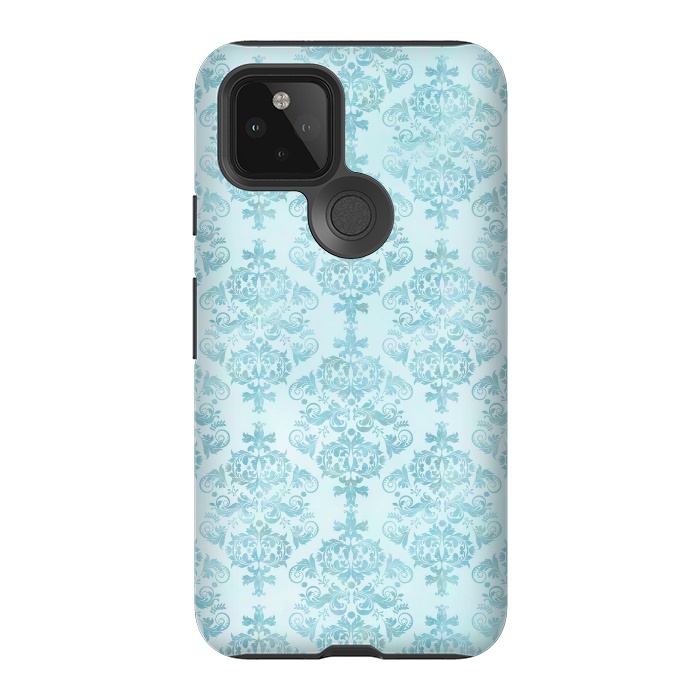 Pixel 5 StrongFit Teal Watercolor Damask Pattern by Andrea Haase