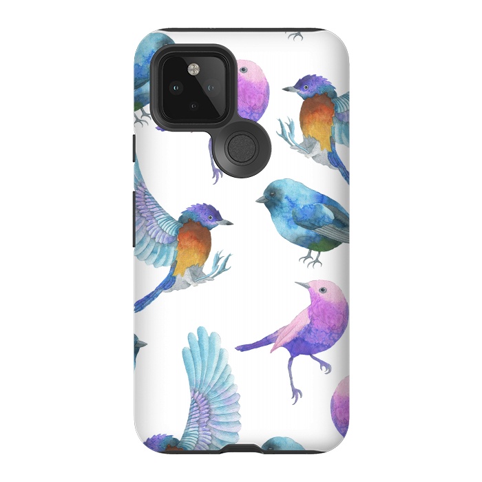 Pixel 5 StrongFit Colorful Watercolors Birds Pattern by Dushan Medich
