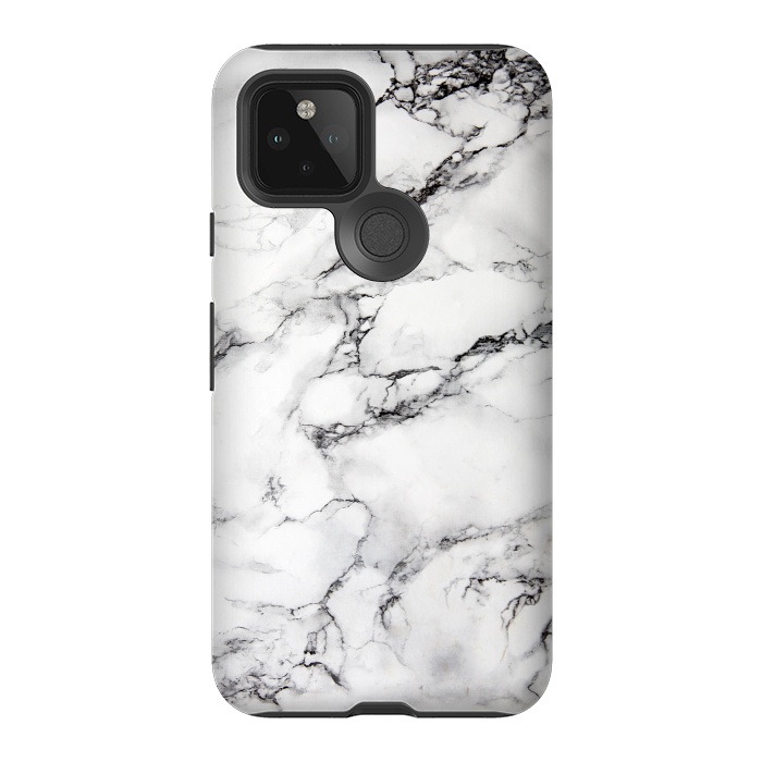 Pixel 5 StrongFit White Marble Stone Print by Dushan Medich