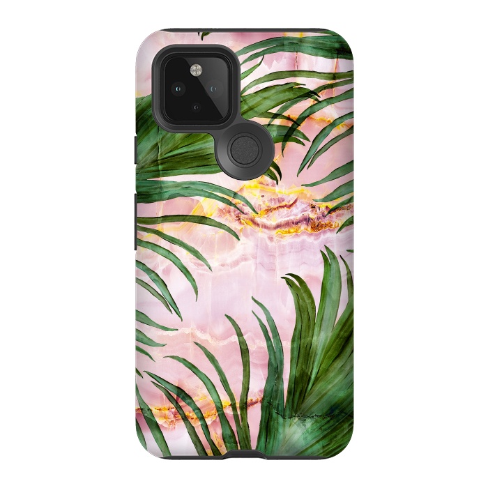 Pixel 5 StrongFit Palm leaf on marble 03 by Mmartabc