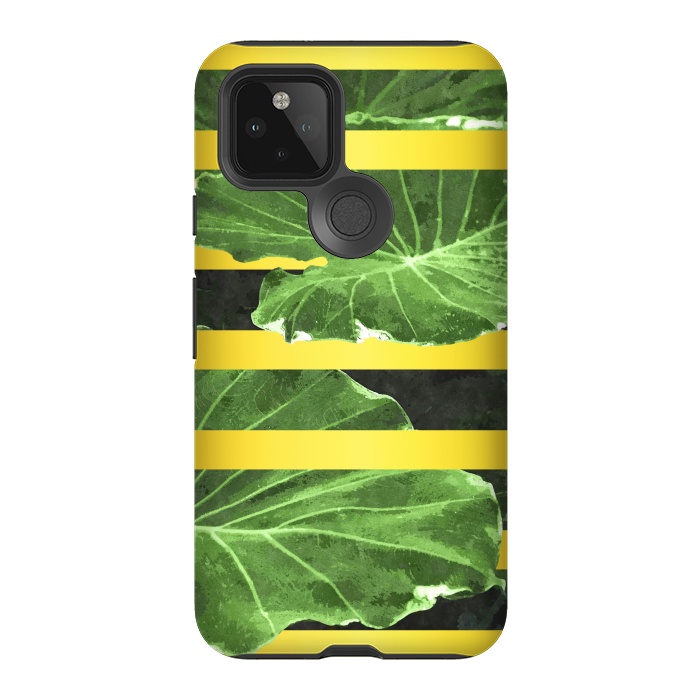 Pixel 5 StrongFit Green Leaves and Gold Stripes by Alemi