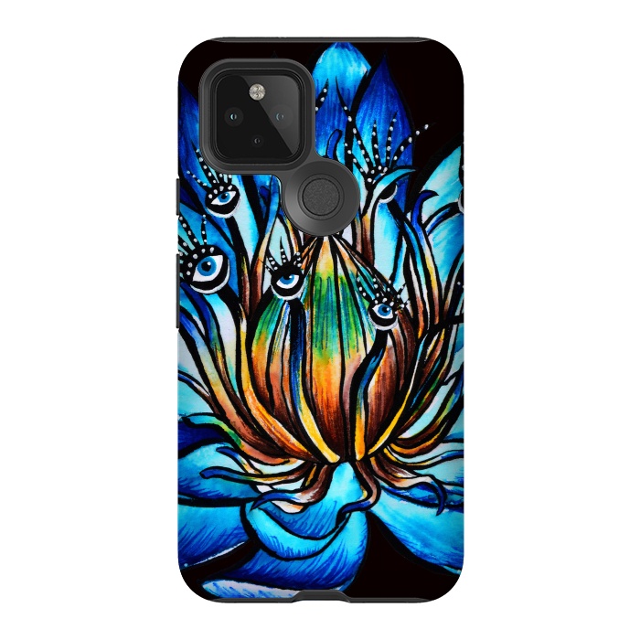 Pixel 5 StrongFit Bizarre Multi Eyed Blue Water Lily Flower Monster by Boriana Giormova