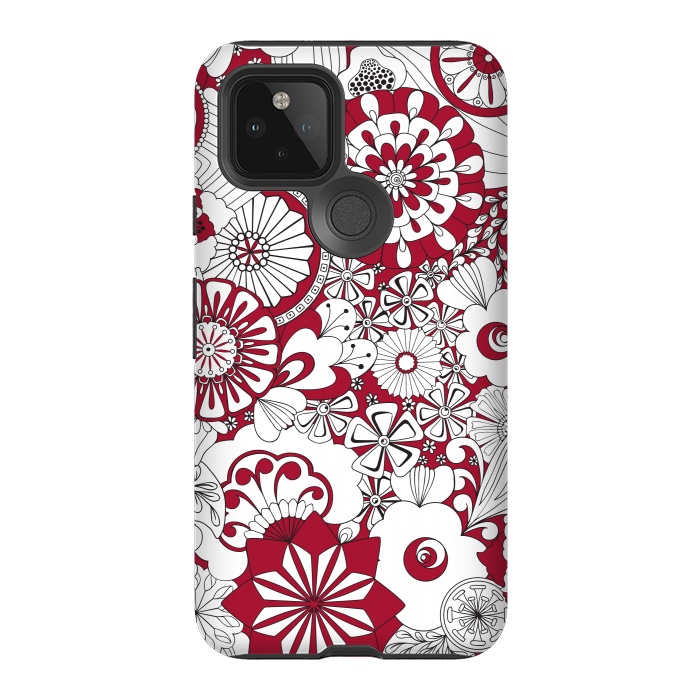 Pixel 5 StrongFit 70s Flowers - Red and White by Paula Ohreen