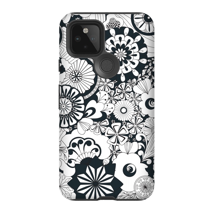 Pixel 5 StrongFit 70s Flowers - Navy and White by Paula Ohreen