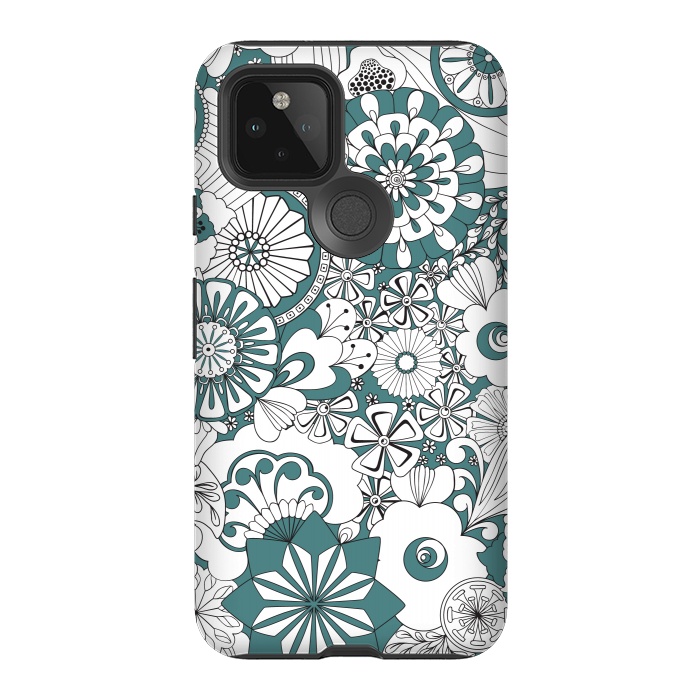 Pixel 5 StrongFit 70s Flowers - Blue and White by Paula Ohreen