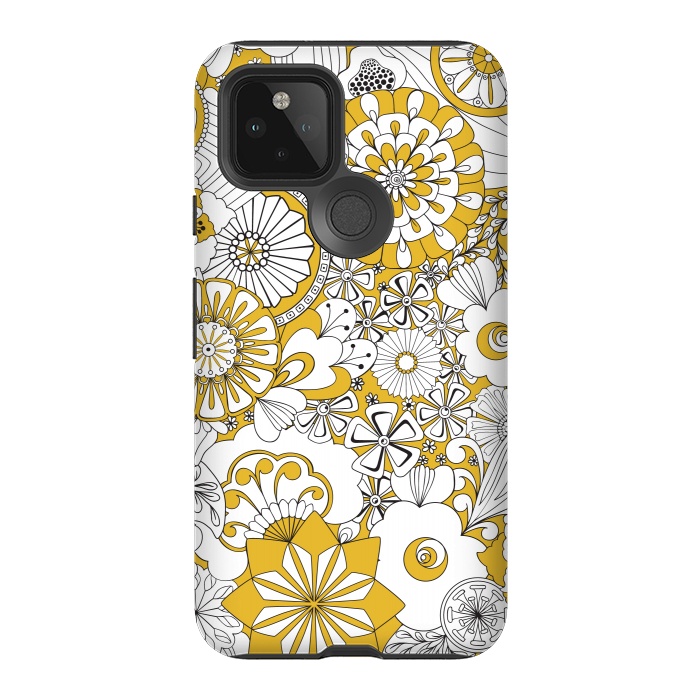 Pixel 5 StrongFit 70s Flowers - Yellow and White by Paula Ohreen