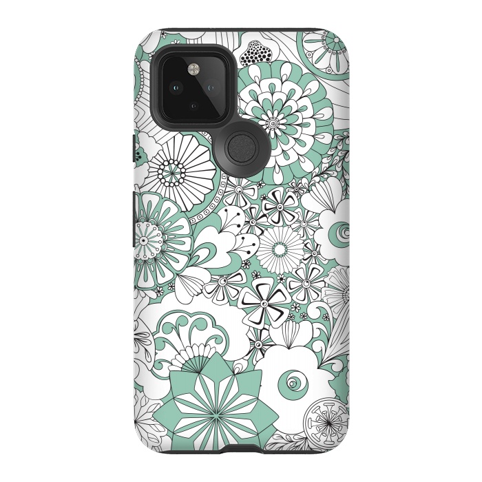 Pixel 5 StrongFit 70s Flowers - Mint Green and White by Paula Ohreen