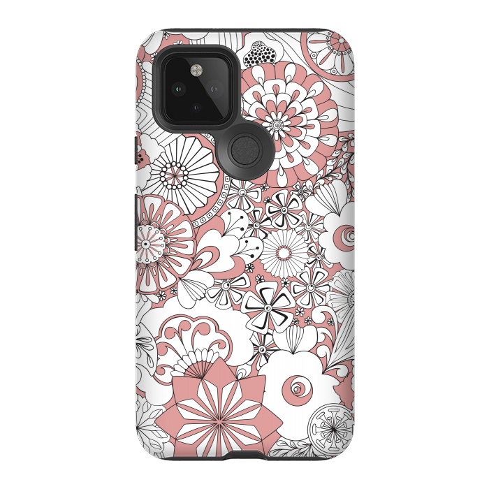 Pixel 5 StrongFit 70s Flowers - Pink and White by Paula Ohreen