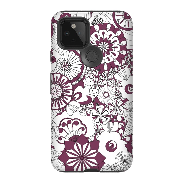 Pixel 5 StrongFit 70s Flowers - Purple and White by Paula Ohreen