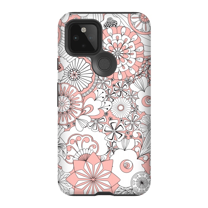 Pixel 5 StrongFit 70s Flowers - Baby Pink and White by Paula Ohreen
