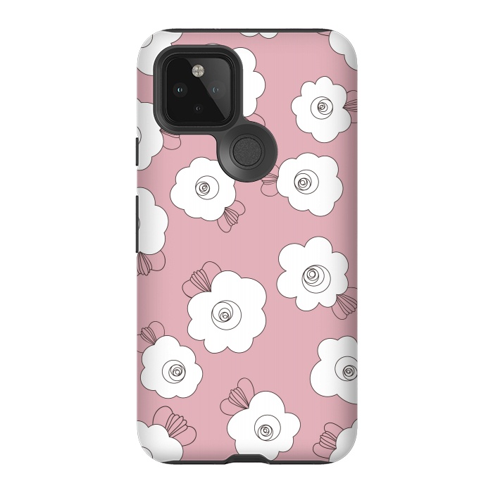 Pixel 5 StrongFit Fluffy Flowers - White on Pink by Paula Ohreen