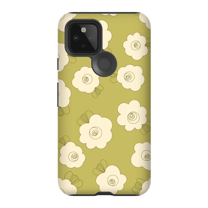 Pixel 5 StrongFit Fluffy Flowers - Cream on Sap Green by Paula Ohreen