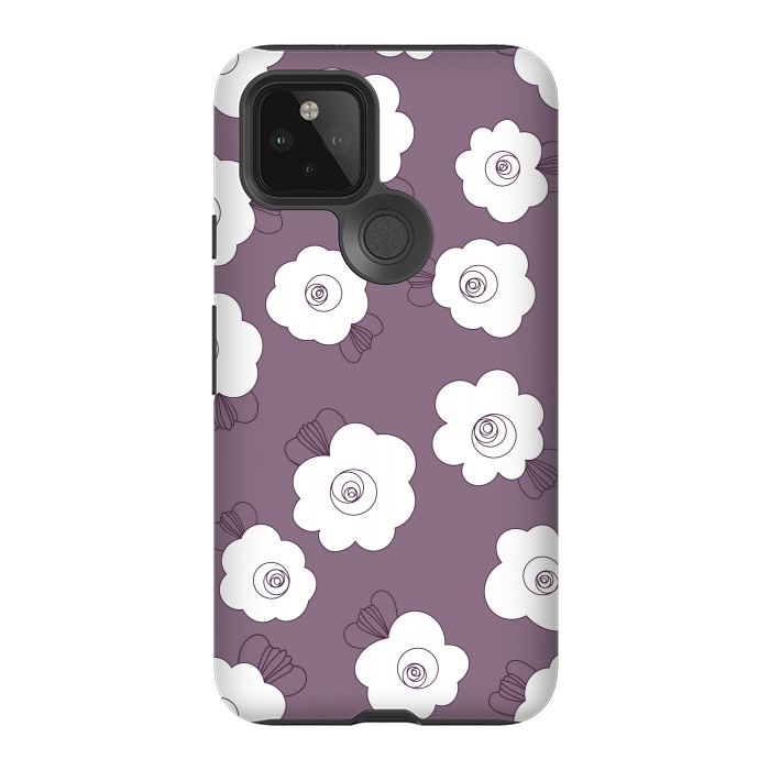 Pixel 5 StrongFit Fluffy Flowers - White on Grape Purple by Paula Ohreen