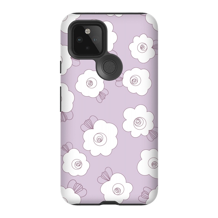 Pixel 5 StrongFit Fluffy Flowers - White on Lilac by Paula Ohreen