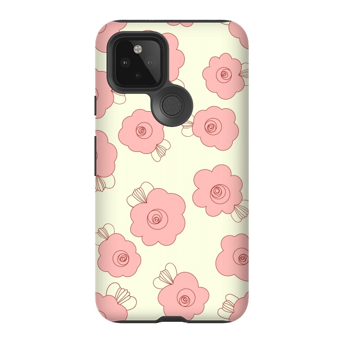 Pixel 5 StrongFit Fluffy Flowers - Pink on Cream by Paula Ohreen