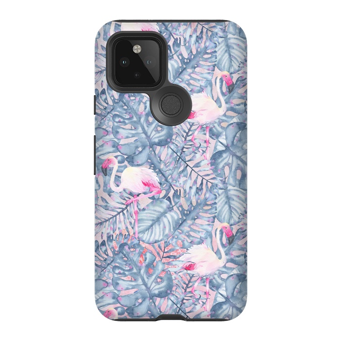 Pixel 5 StrongFit Pink and Blue Flamingo Summer  by  Utart