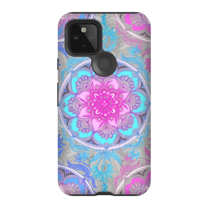 Pixel 5 StrongFit Pink, Purple and Turquoise Super Boho Medallions by Micklyn Le Feuvre