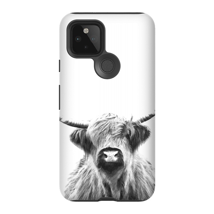 Pixel 5 StrongFit Black and White Highland Cow by Alemi