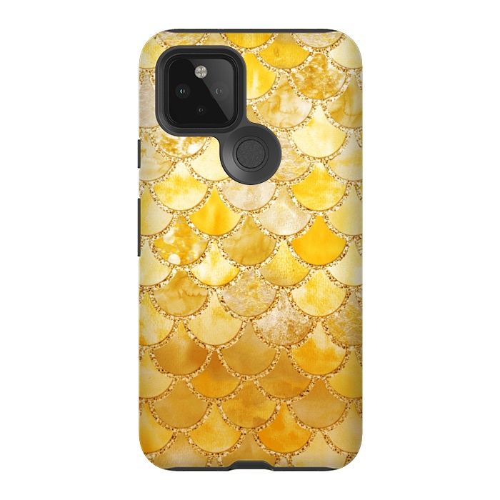 Pixel 5 StrongFit Gold Watercolor Mermaid Scales by  Utart