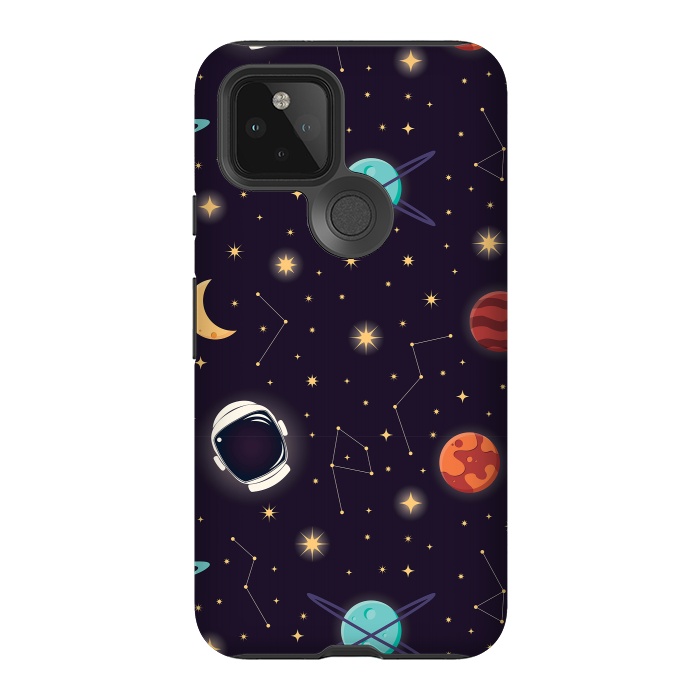 Pixel 5 StrongFit Universe with planets, stars and astronaut helmet seamless pattern, cosmos starry night sky, vector illustration by Jelena Obradovic